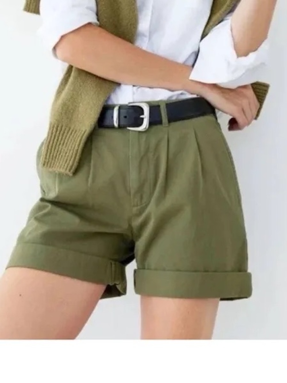 AYR Green Pleated High Rise Chino Short Summer Preppy Hamptons Beach Sz 14